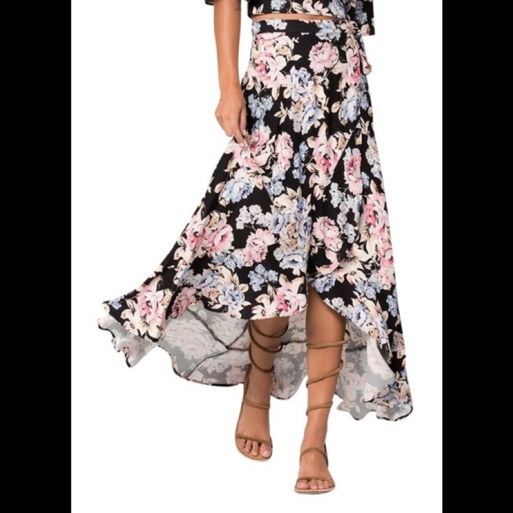 Band of Gypsies, black floral wrap skirt. Size XS